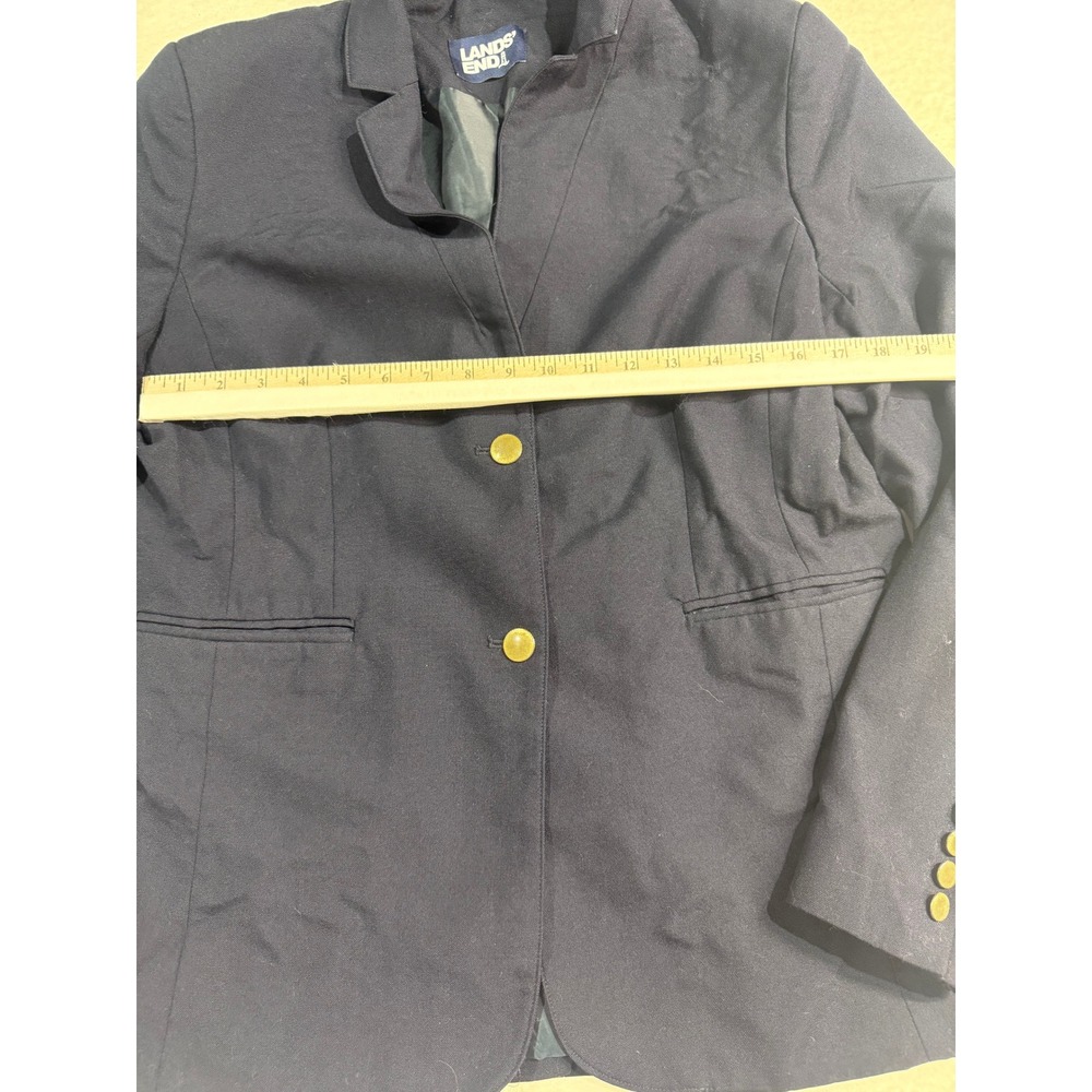 Lands End Womens Navy Blue Two Button Blazer Gold Crest Buttons Size 12 - Picture 4 of 6